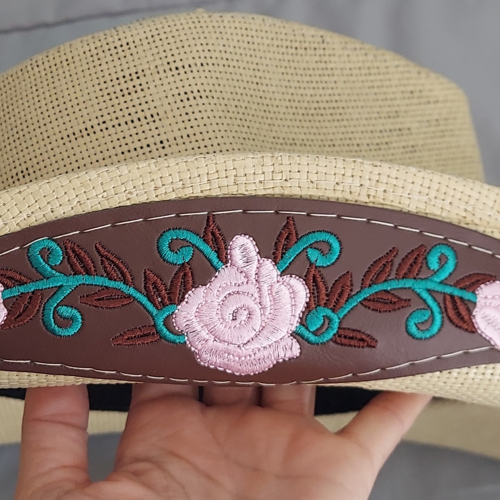 Embroidered Floral Tan Cowgirl Western Hat Size OS Festivals Concerts Vacation - Picture 4 of 14